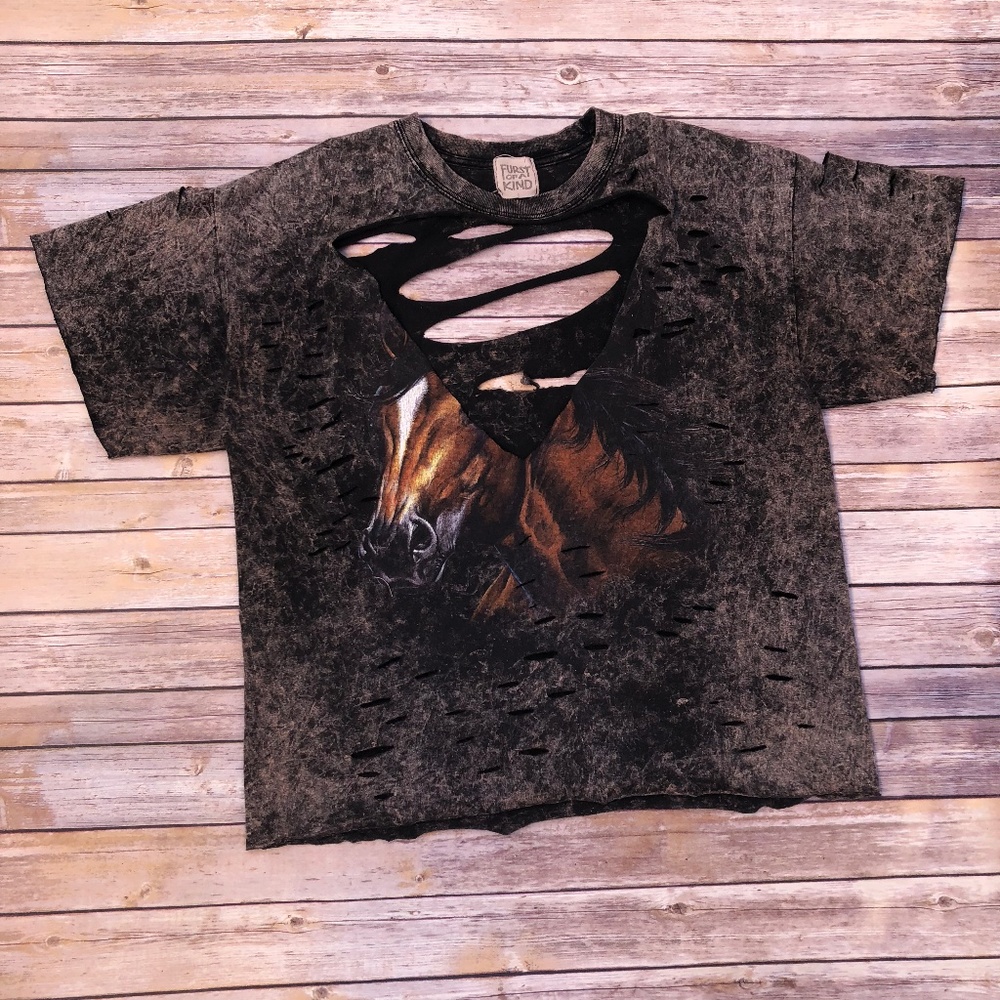 LF Furst of a Kind Destroyed Horse Print Tee